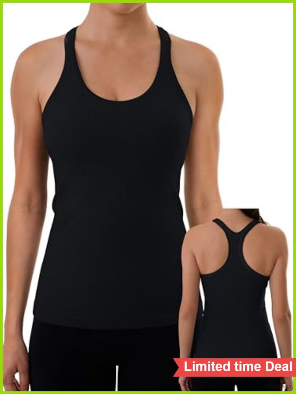 Ribbed Workout Tank Top with Built in Bra Racerback Gym Pilates